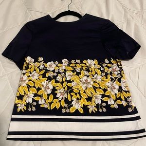 Draper James striped and floral blue and yellow top 2 small